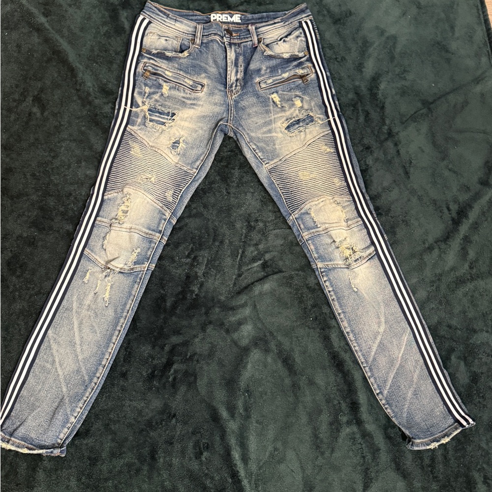 PREME Men's Distressed Skinny Jeans - Black and Blue